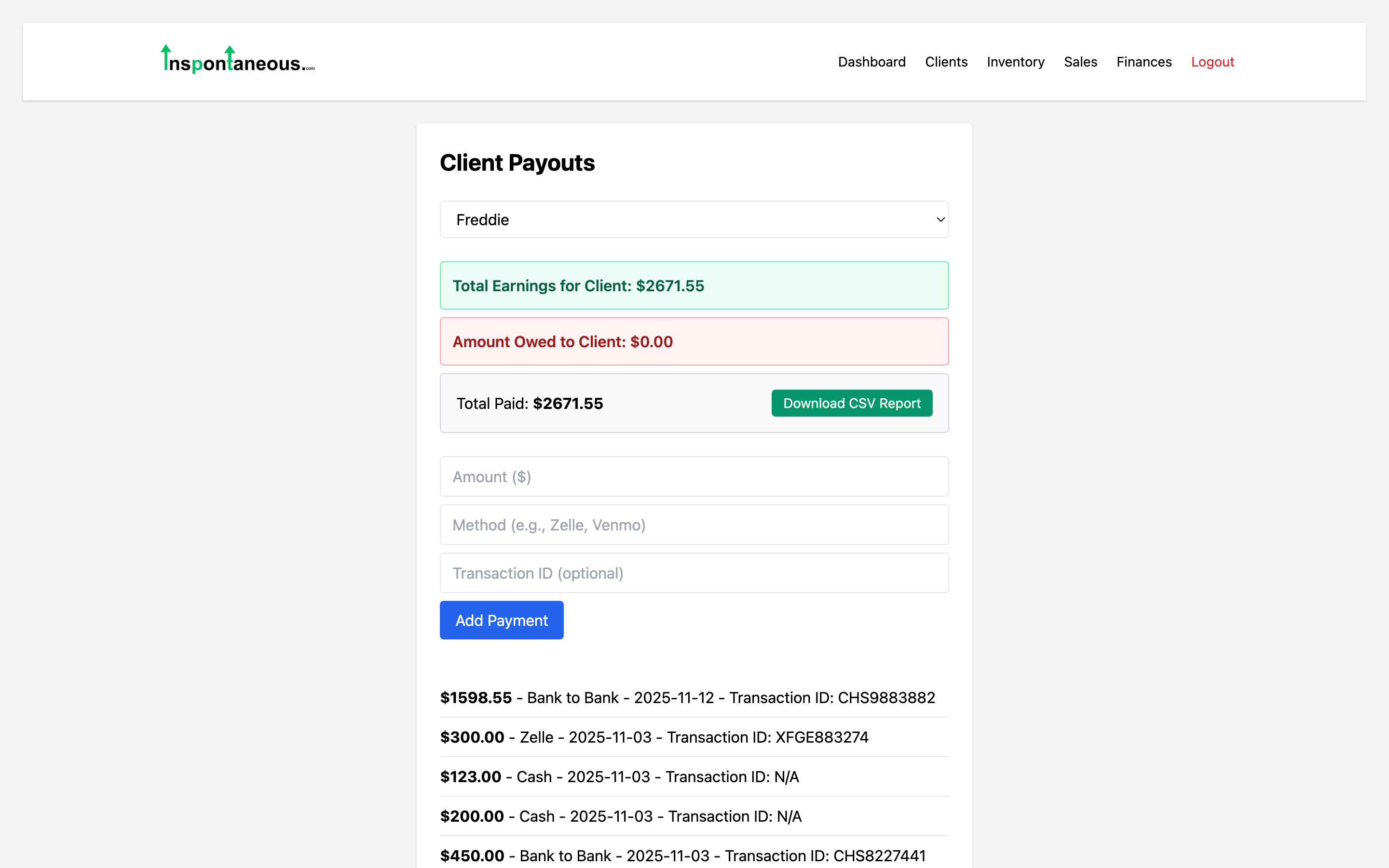 Finances and payout tracking